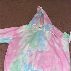 Blue, pink, and green tie dye Ron Jon’s Hoodie
